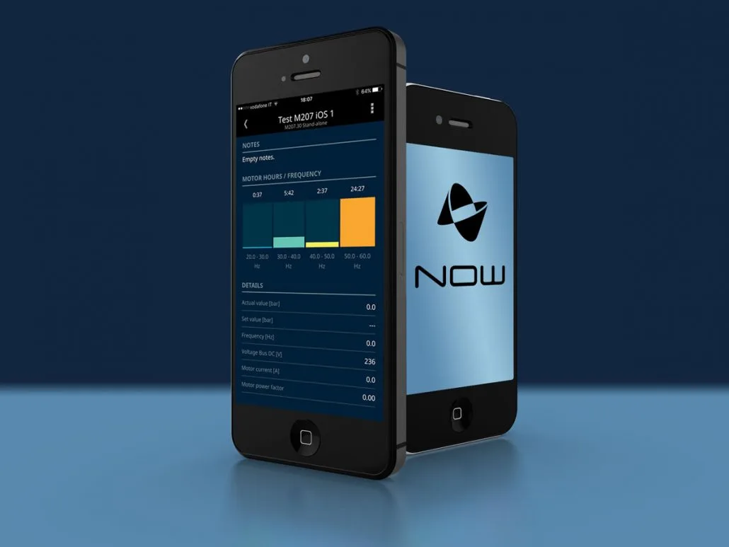 Nastec NOW-appen som viser pumpestatus i sanntid på en iPhone